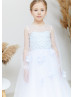 Long Sleeve Blue Lace Tulle Flower Girl Dress